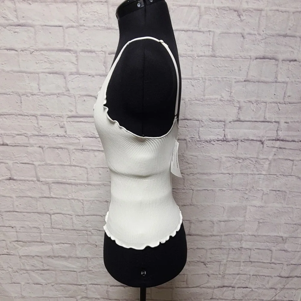 Intimately Free People White Ribbed Seamless Cami V-Neck Lettuce Edge M/L NWT
